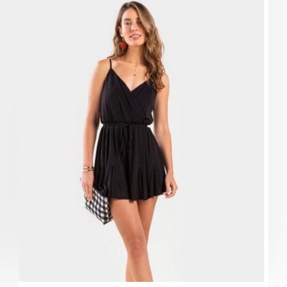 Blue Rain Black Wrap-Style Romper